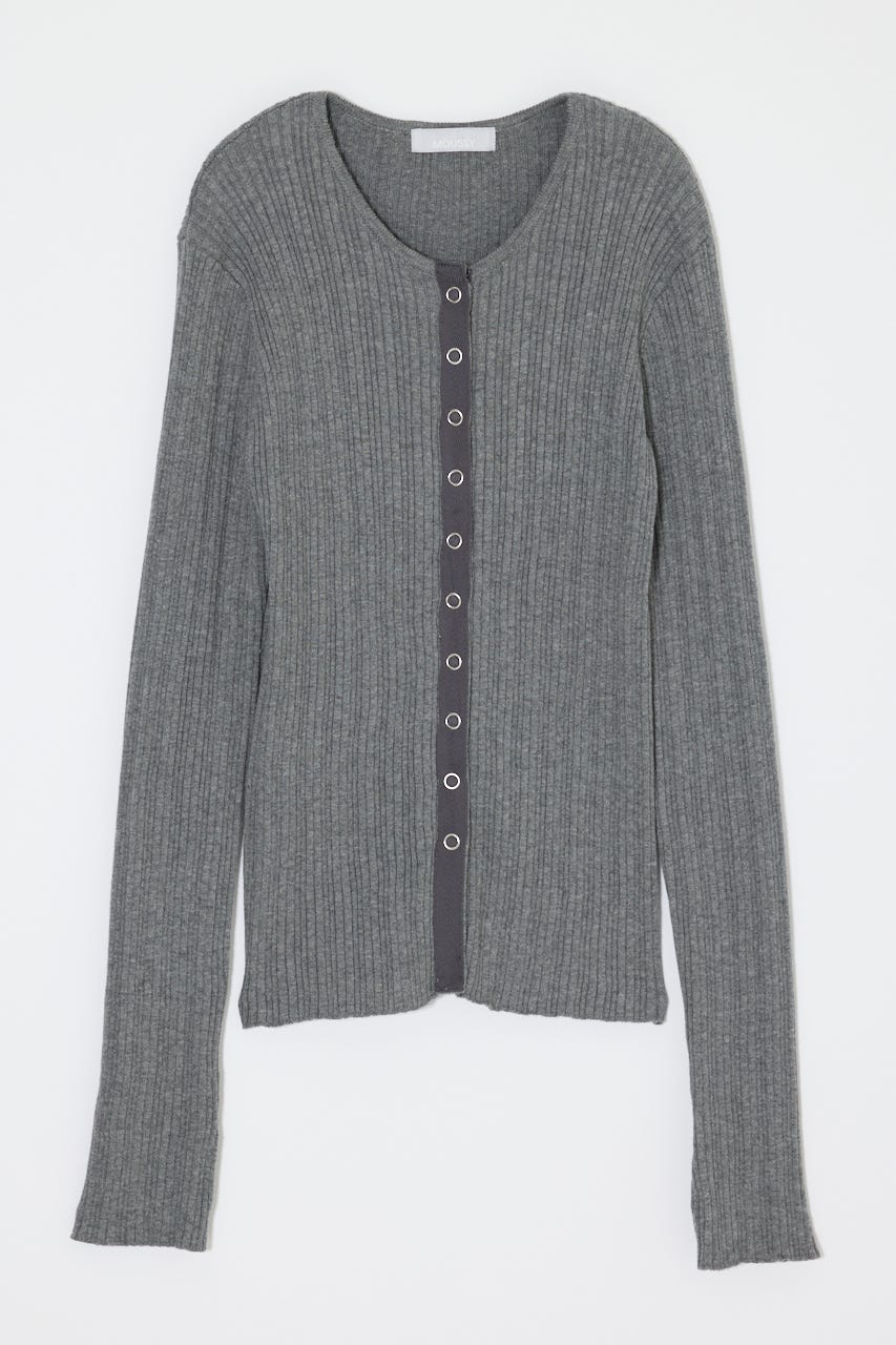 CONTRAST TRIM BUTTON ニット GRY FREE