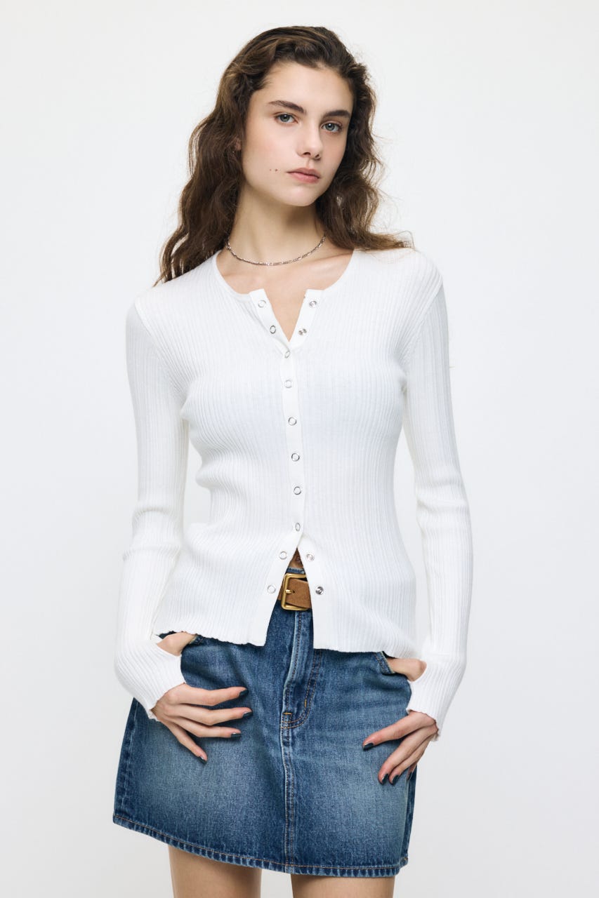 CONTRAST TRIM BUTTON ニット O/WHT FREE
