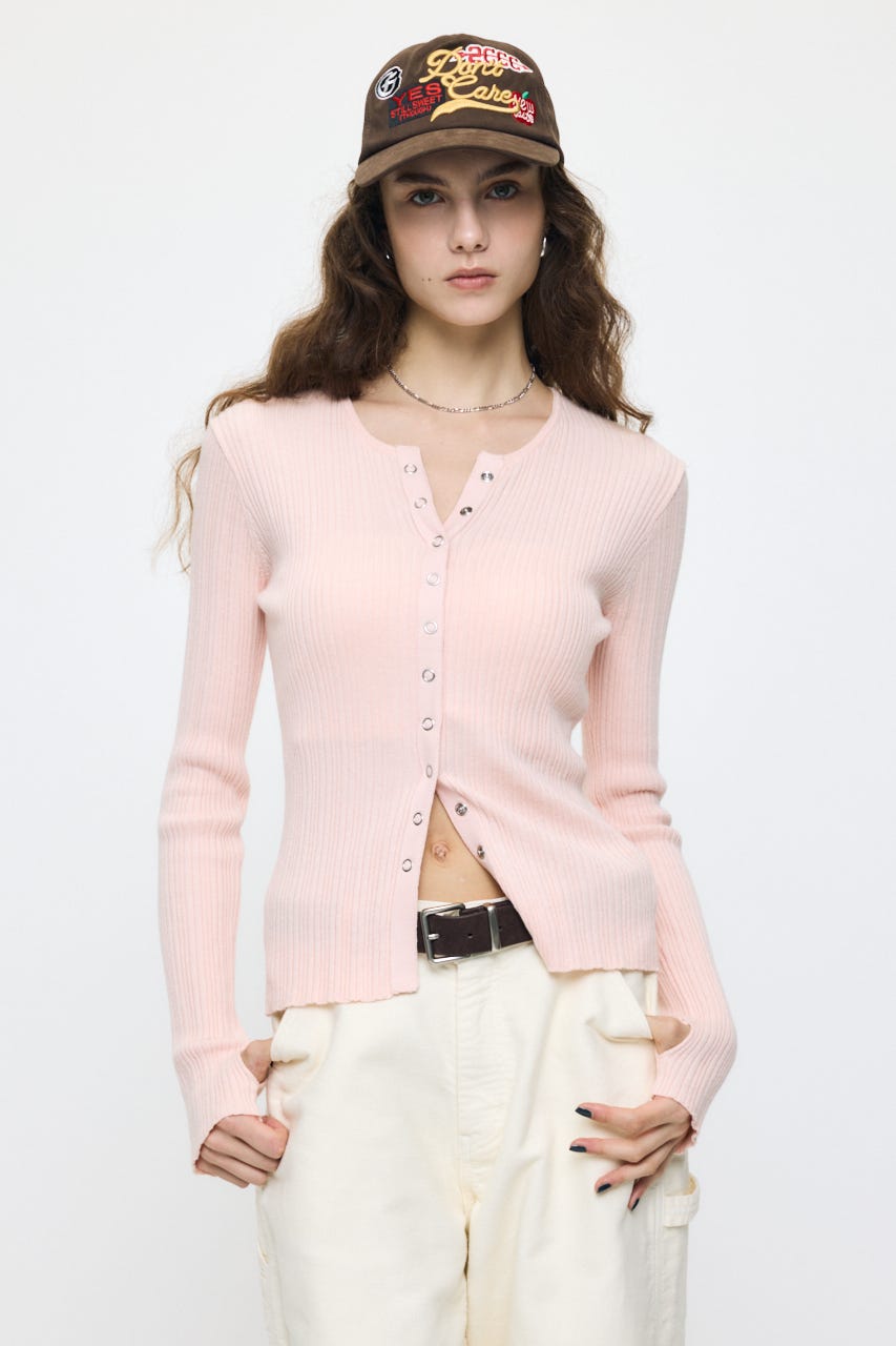 CONTRAST TRIM BUTTON ニット PNK FREE