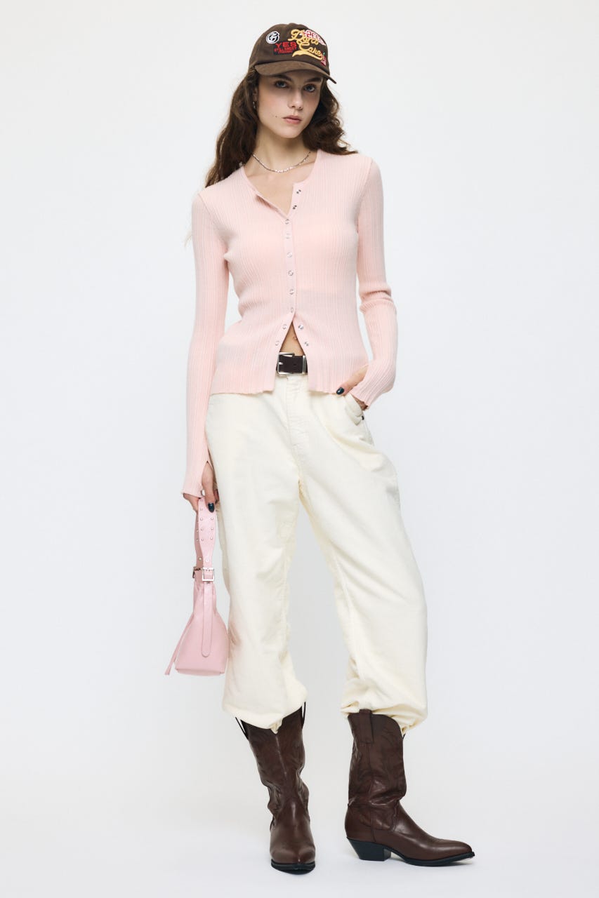 CONTRAST TRIM BUTTON ニット PNK FREE