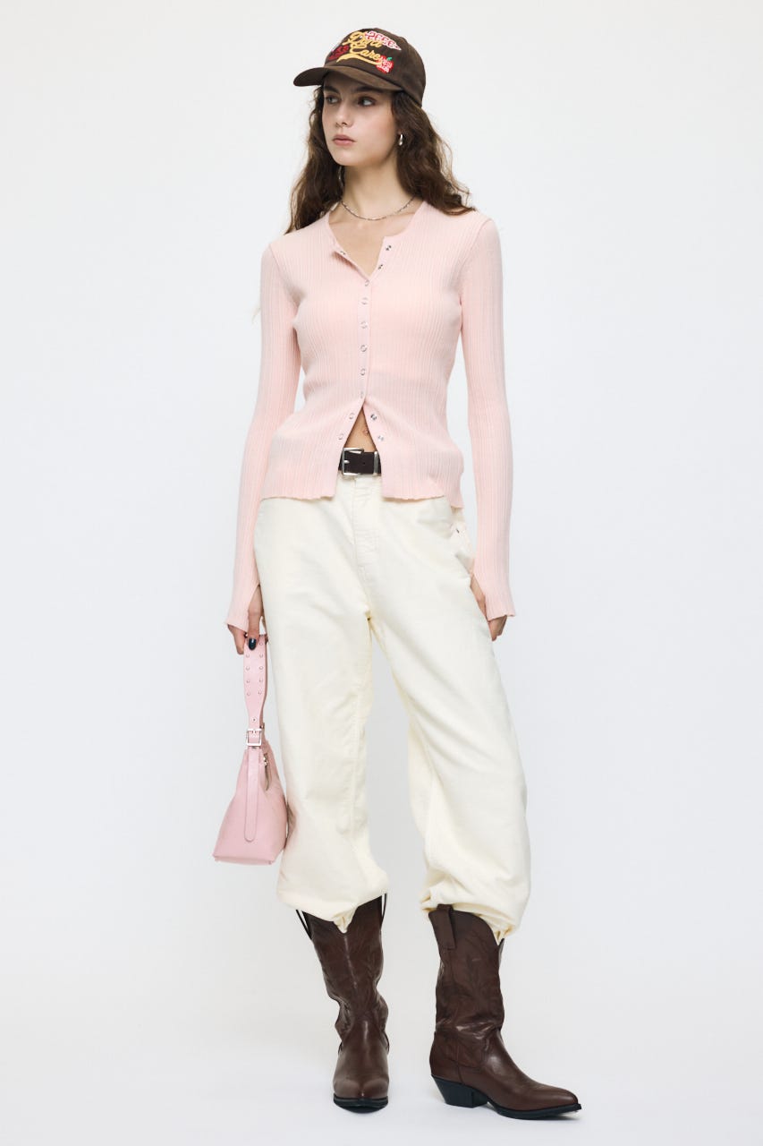 CONTRAST TRIM BUTTON ニット PNK FREE