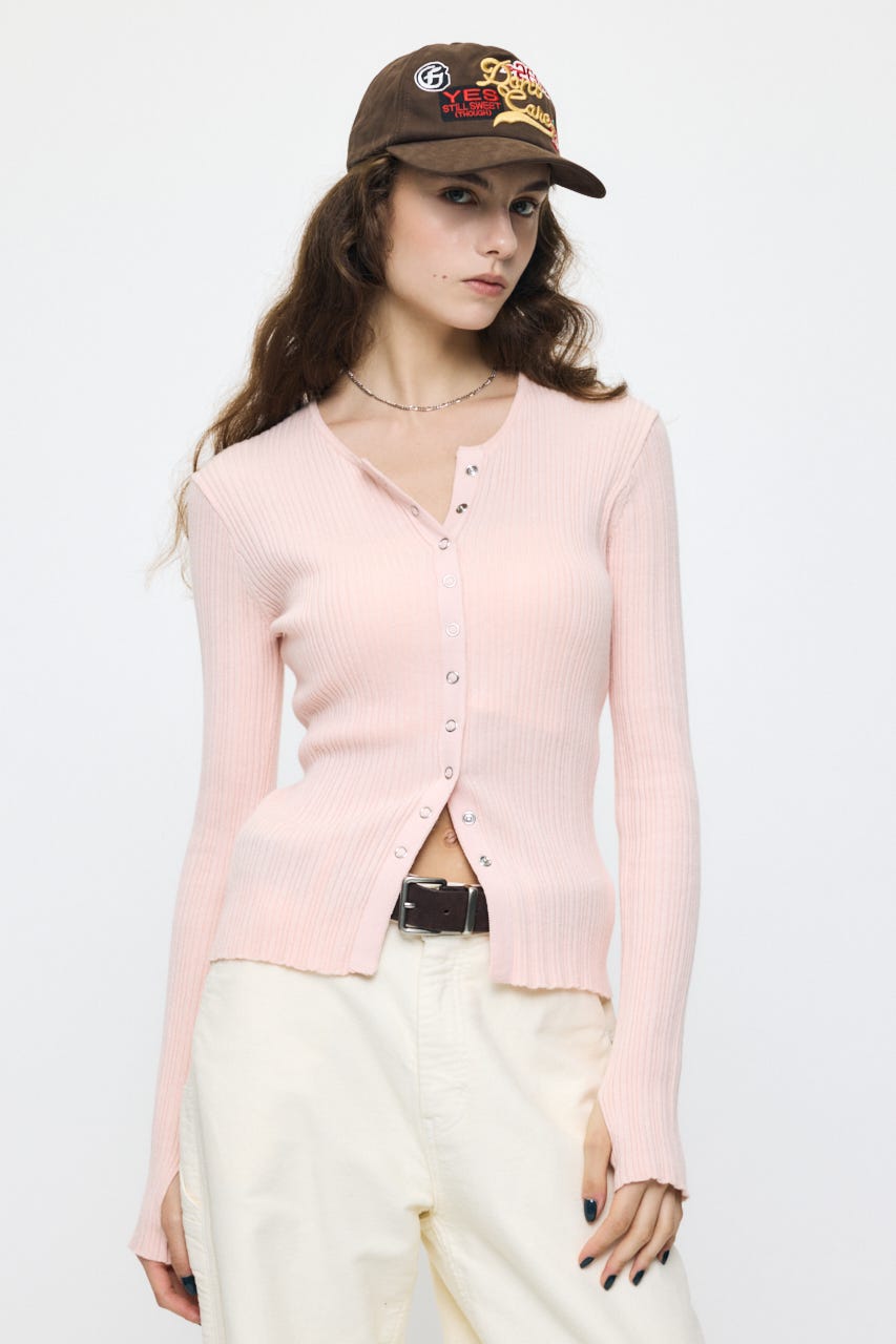 CONTRAST TRIM BUTTON ニット PNK FREE