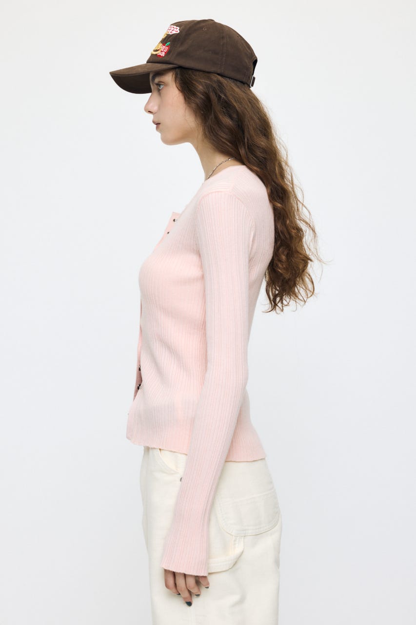 CONTRAST TRIM BUTTON ニット PNK FREE