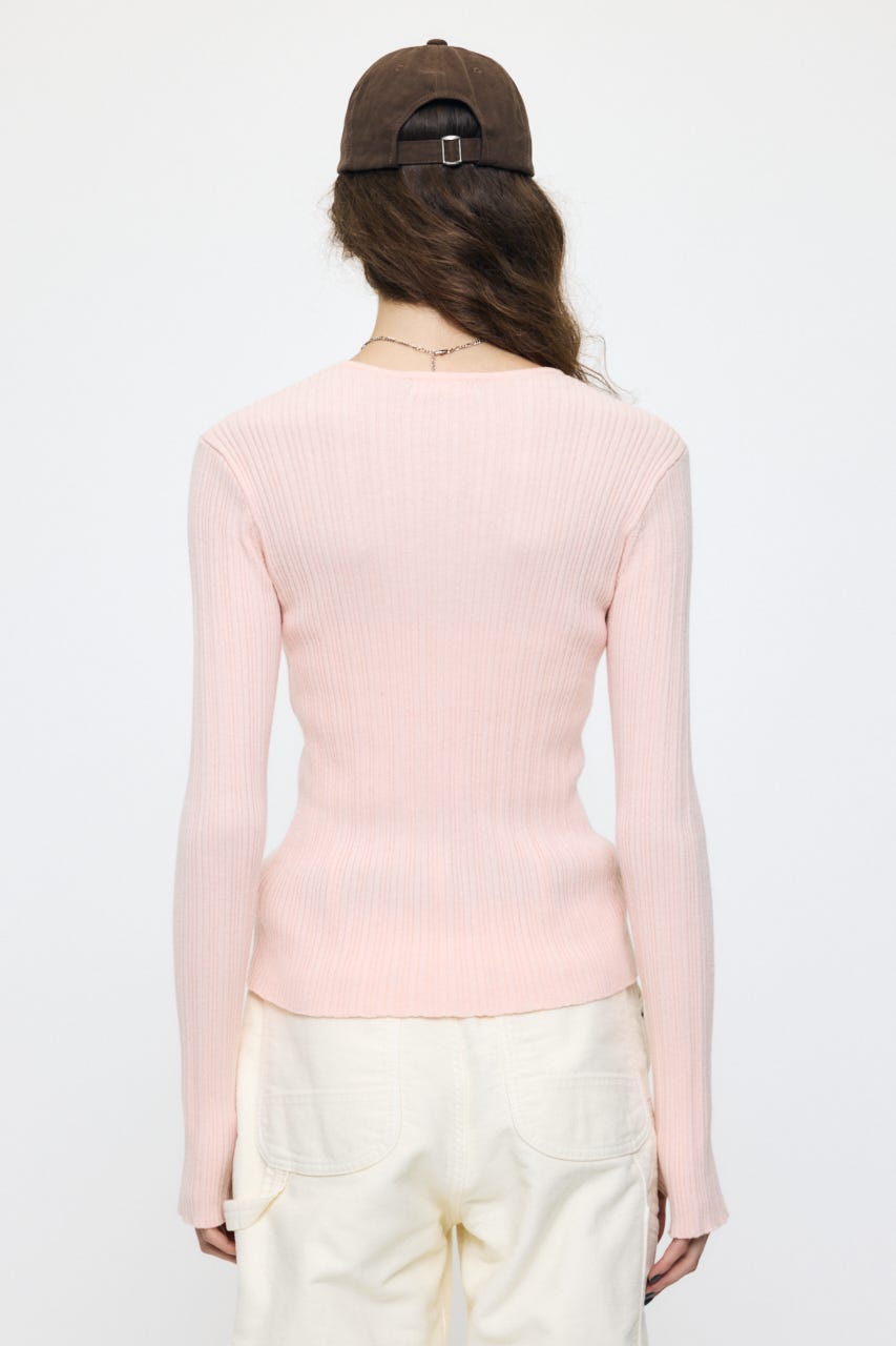 CONTRAST TRIM BUTTON ニット PNK FREE