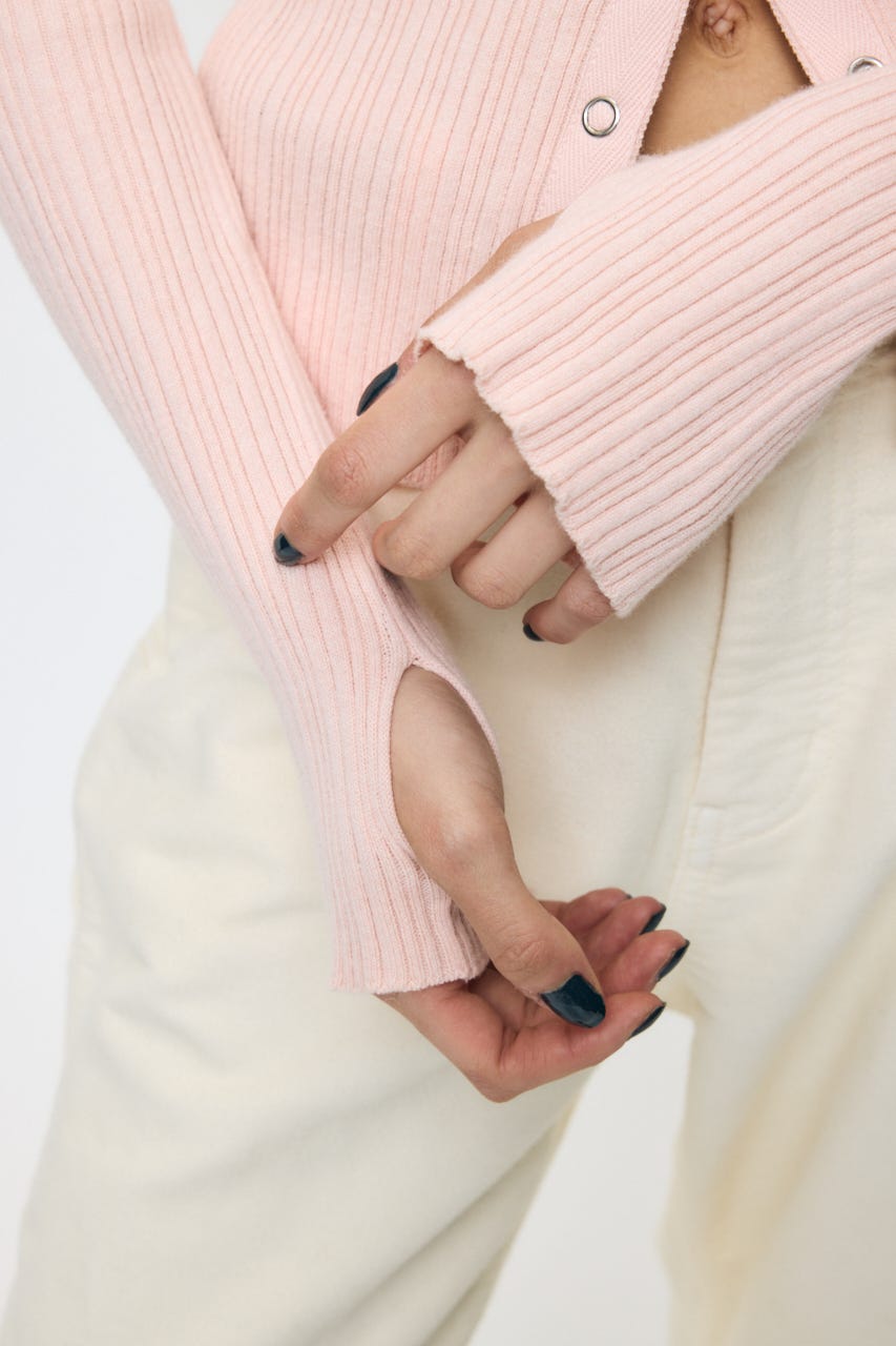 CONTRAST TRIM BUTTON ニット PNK FREE