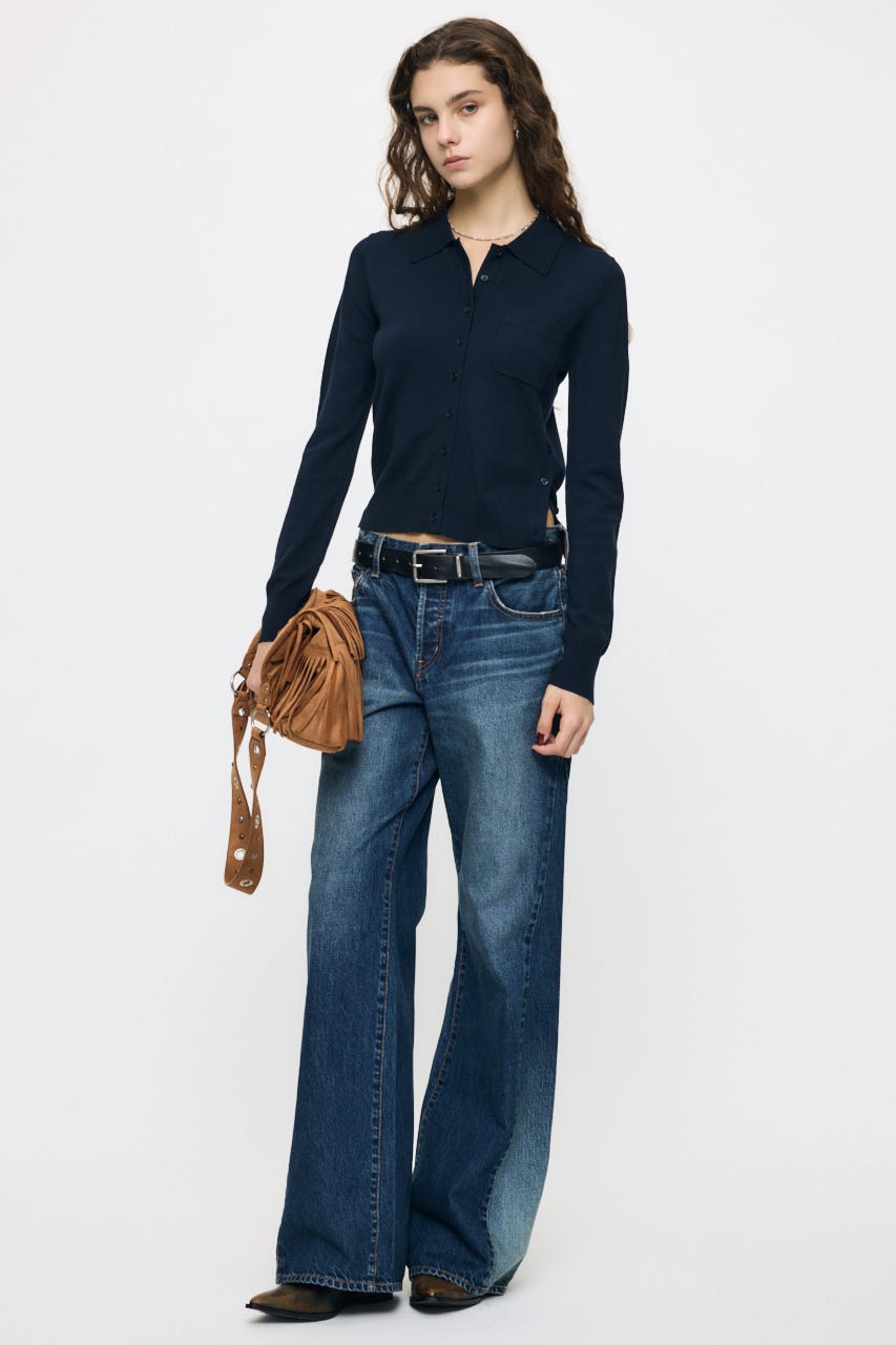 MANY WAY BUTTON KNIT シャツ D/NVY FREE