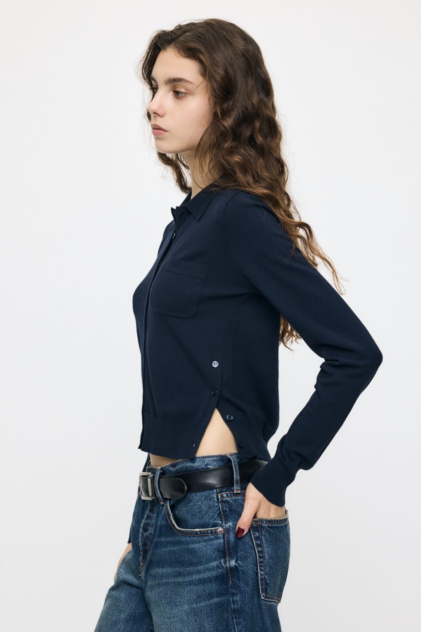 MANY WAY BUTTON KNIT シャツ D/NVY FREE