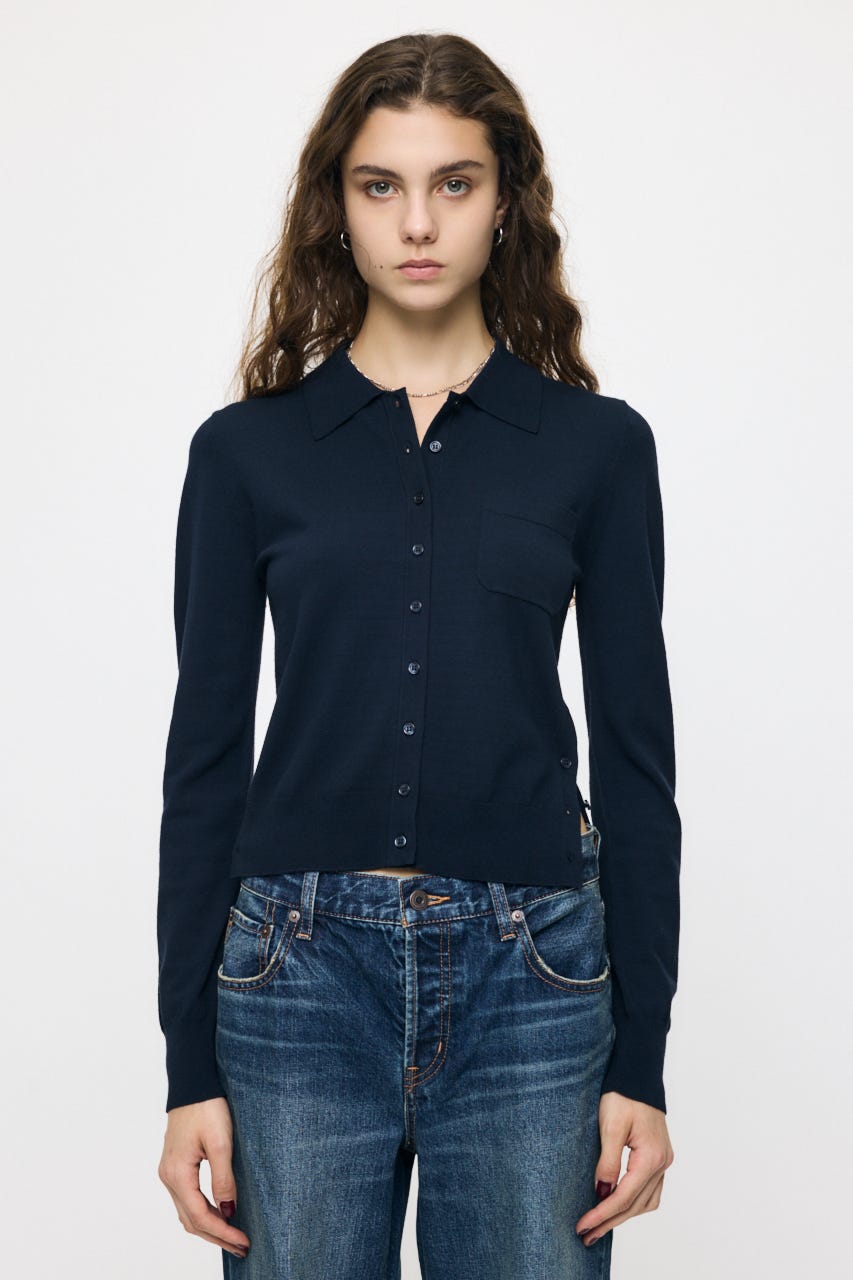 MANY WAY BUTTON KNIT シャツ D/NVY FREE
