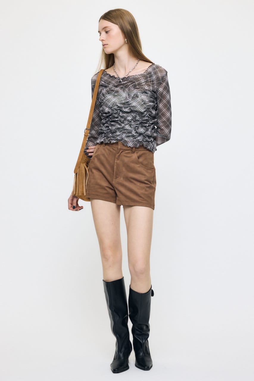 SHIRRING SHEER L/S Tシャツ 柄BRN FREE