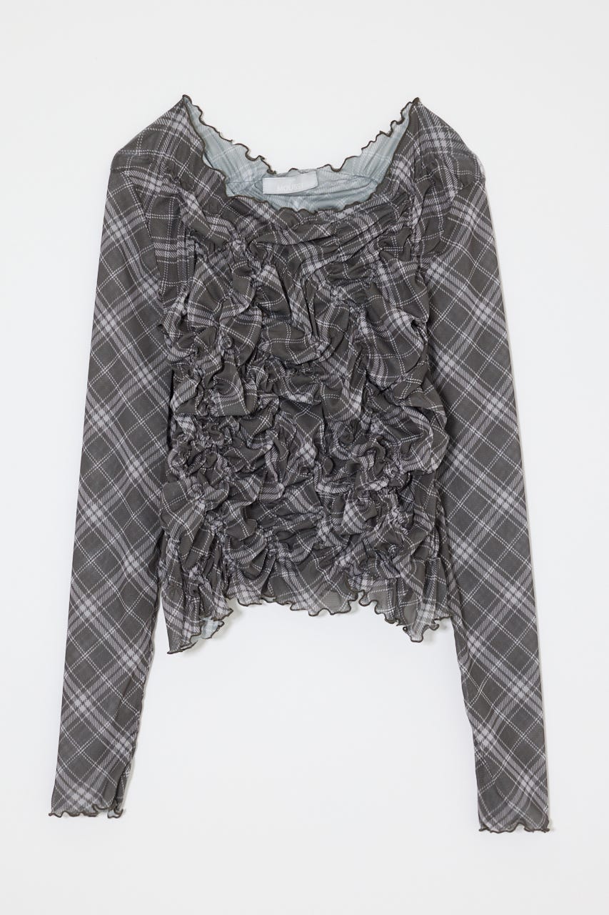 SHIRRING SHEER L/S Tシャツ 柄BRN FREE