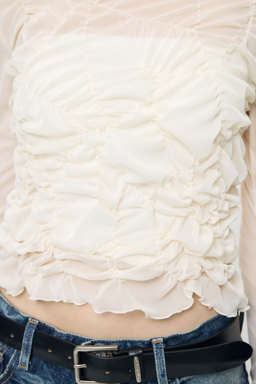 SHIRRING SHEER L/S Tシャツ IVOY FREE