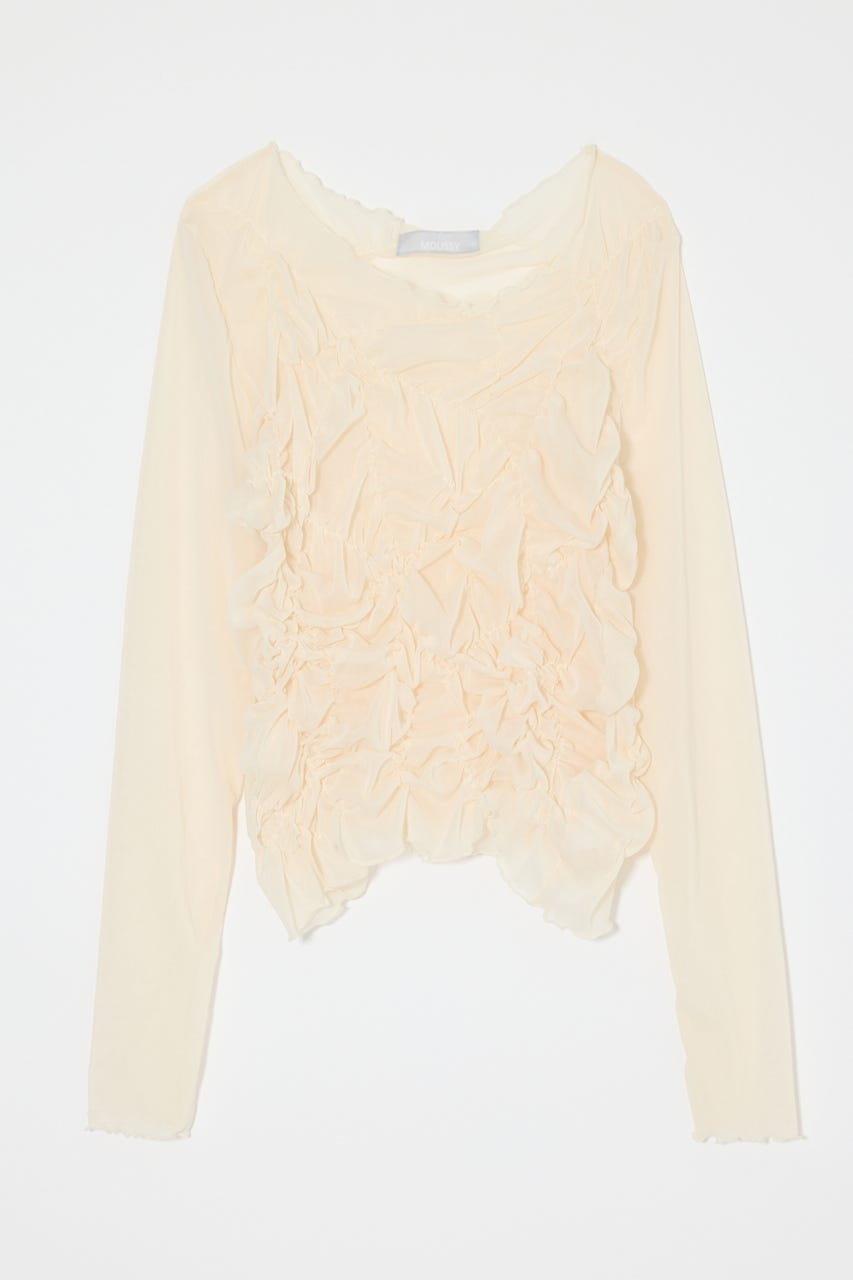 SHIRRING SHEER L/S Tシャツ IVOY FREE