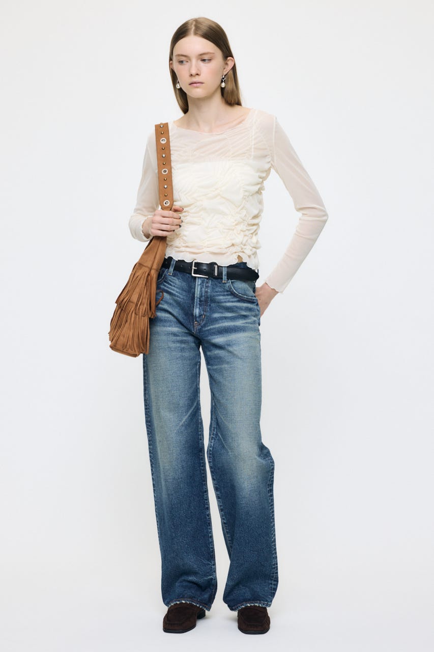 SHIRRING SHEER L/S Tシャツ IVOY FREE