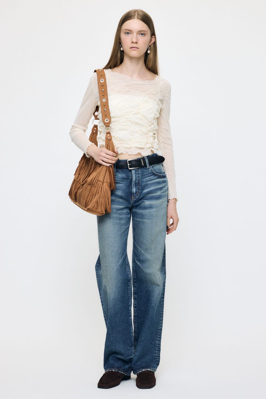 SHIRRING SHEER L/S Tシャツ IVOY FREE