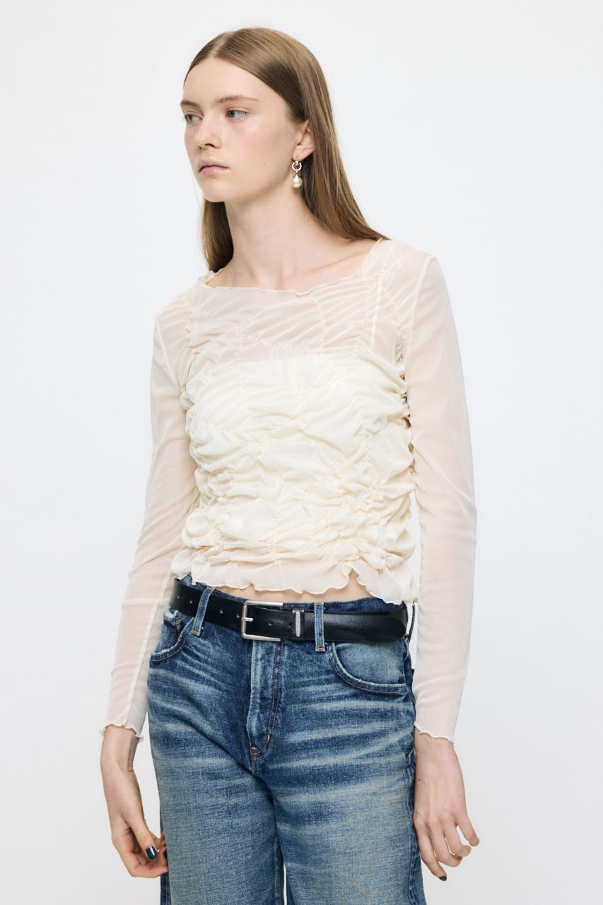 SHIRRING SHEER L/S Tシャツ IVOY FREE