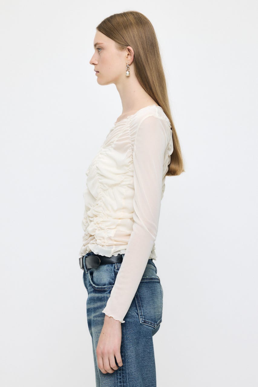 SHIRRING SHEER L/S Tシャツ IVOY FREE