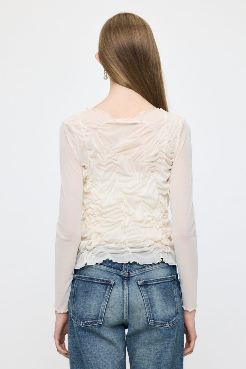 SHIRRING SHEER L/S Tシャツ IVOY FREE