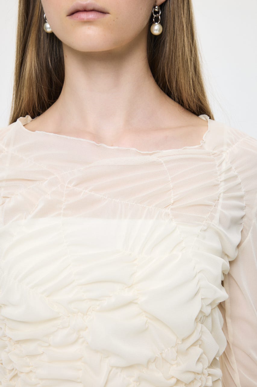 SHIRRING SHEER L/S Tシャツ IVOY FREE