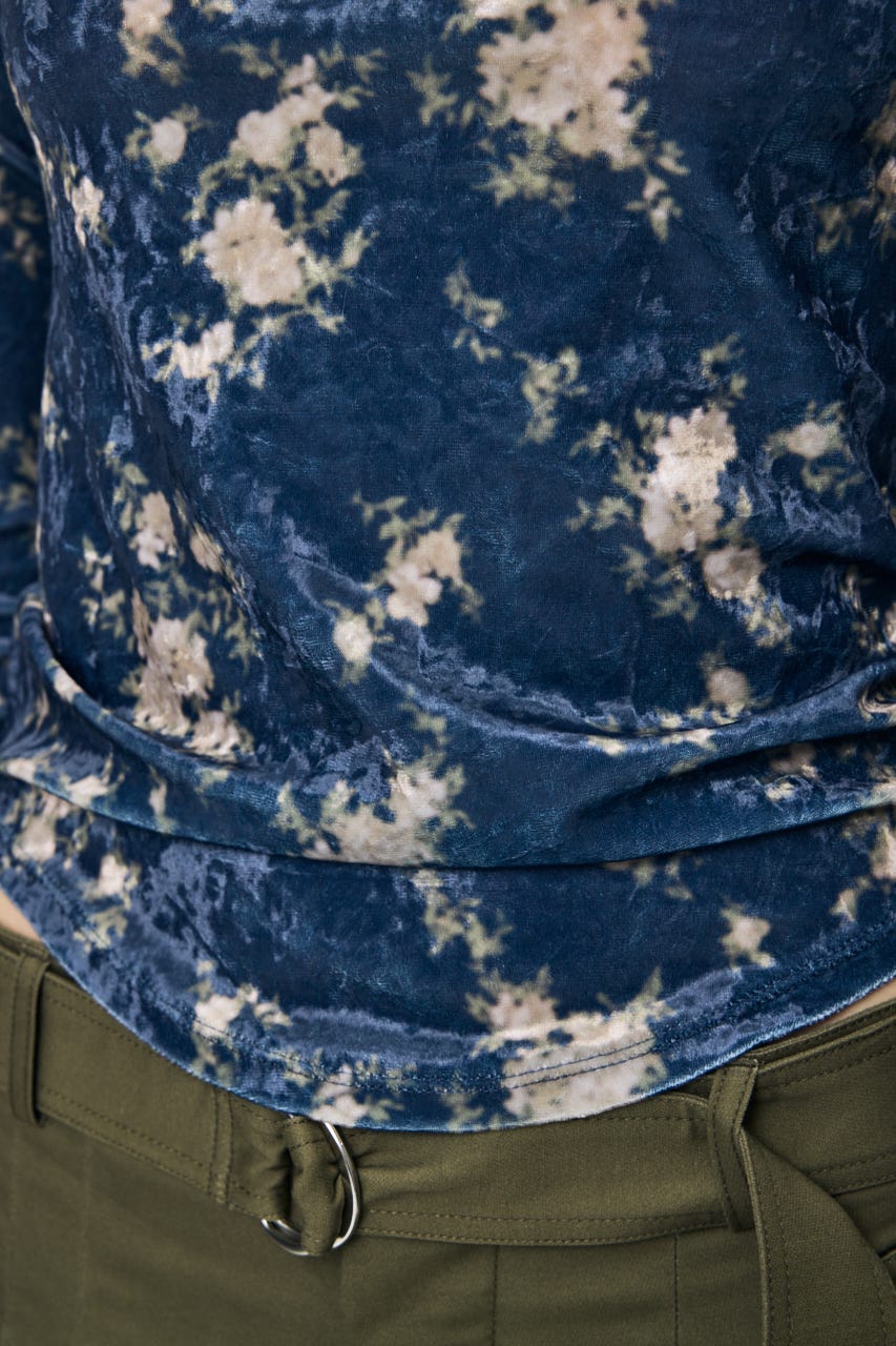 2WAY FLOWER VELOUR トップス NVY FREE