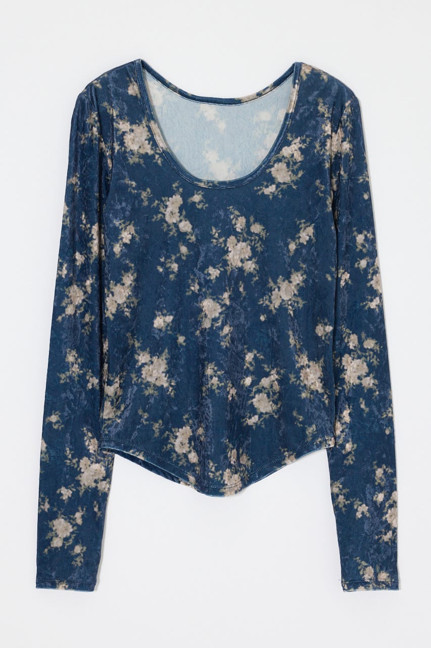 2WAY FLOWER VELOUR トップス NVY FREE