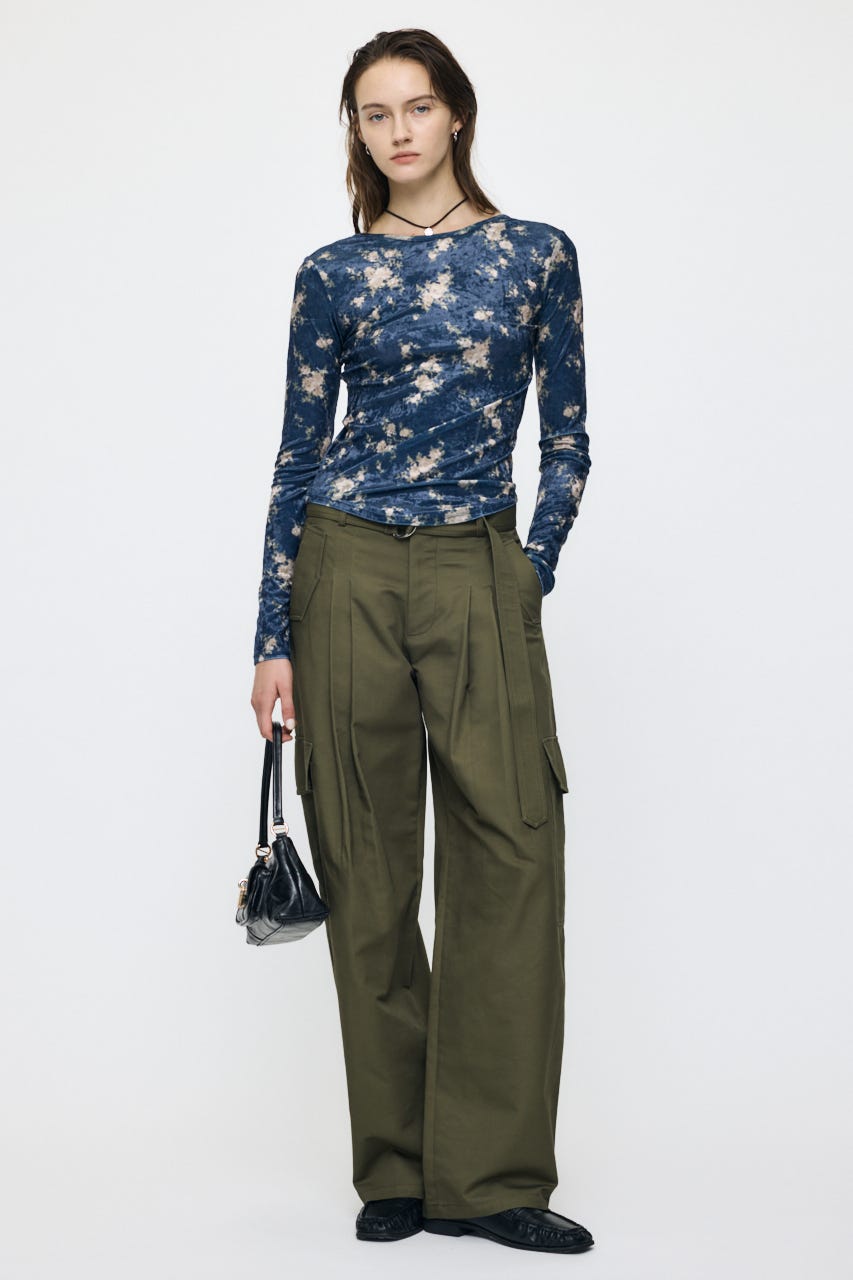2WAY FLOWER VELOUR トップス NVY FREE
