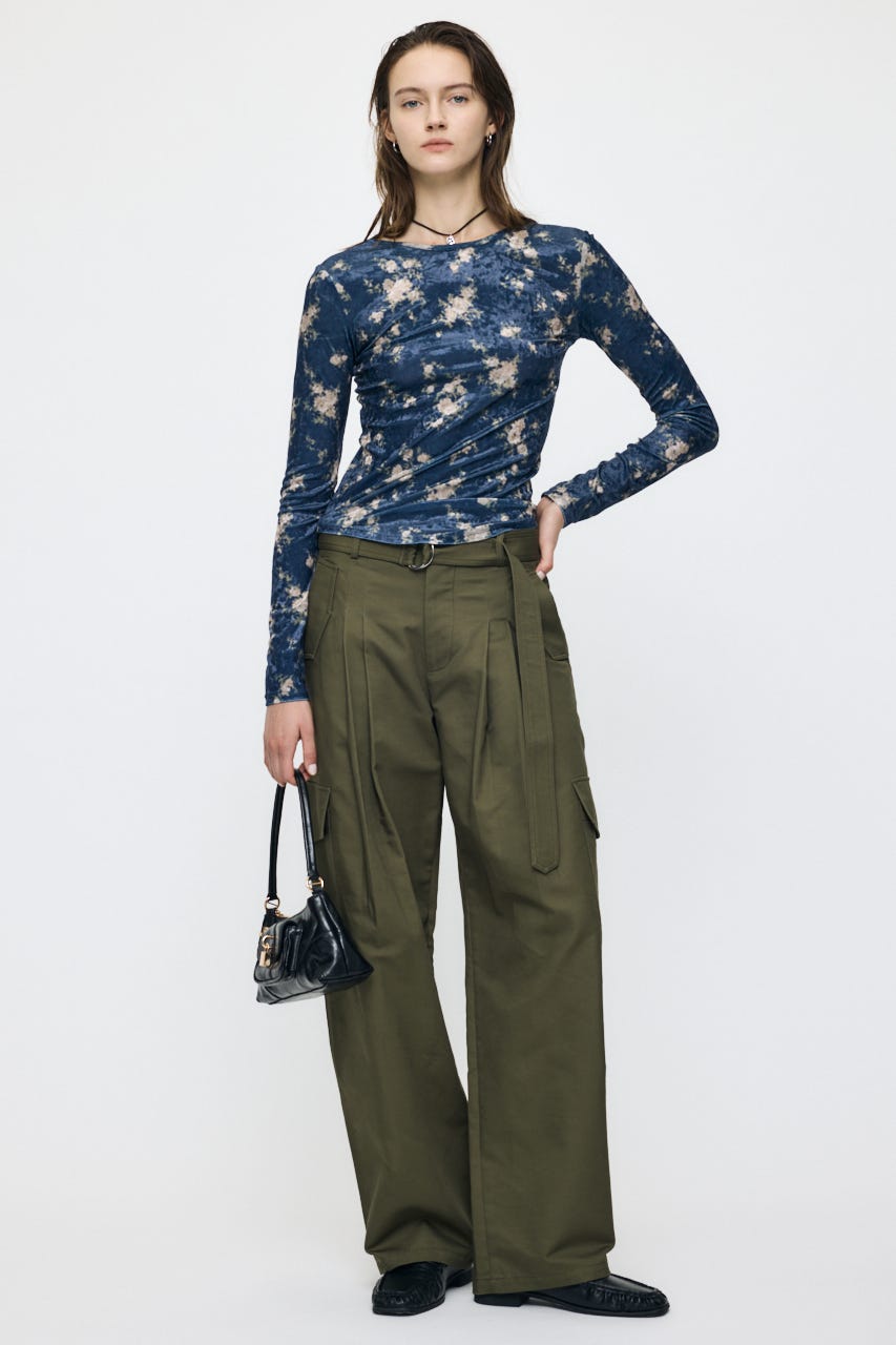 2WAY FLOWER VELOUR トップス NVY FREE