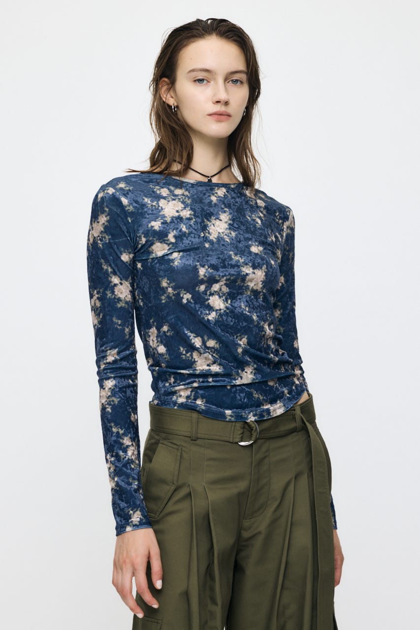 2WAY FLOWER VELOUR トップス NVY FREE