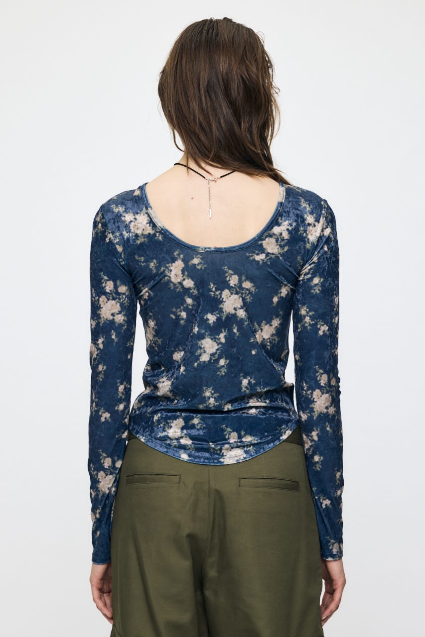 2WAY FLOWER VELOUR トップス NVY FREE