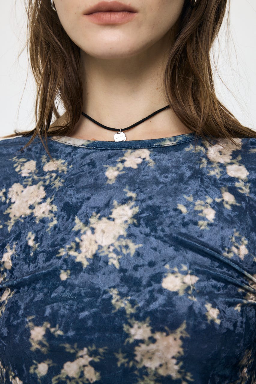 2WAY FLOWER VELOUR トップス NVY FREE