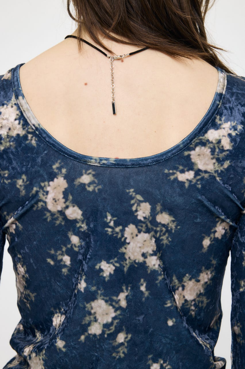 2WAY FLOWER VELOUR トップス NVY FREE