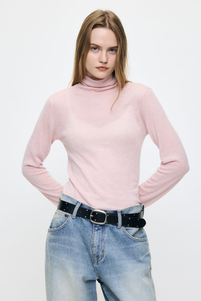 ES SHEER TURTLE KNIT トップス PNK FREE