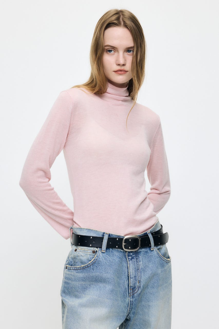 ES SHEER TURTLE KNIT トップス PNK FREE