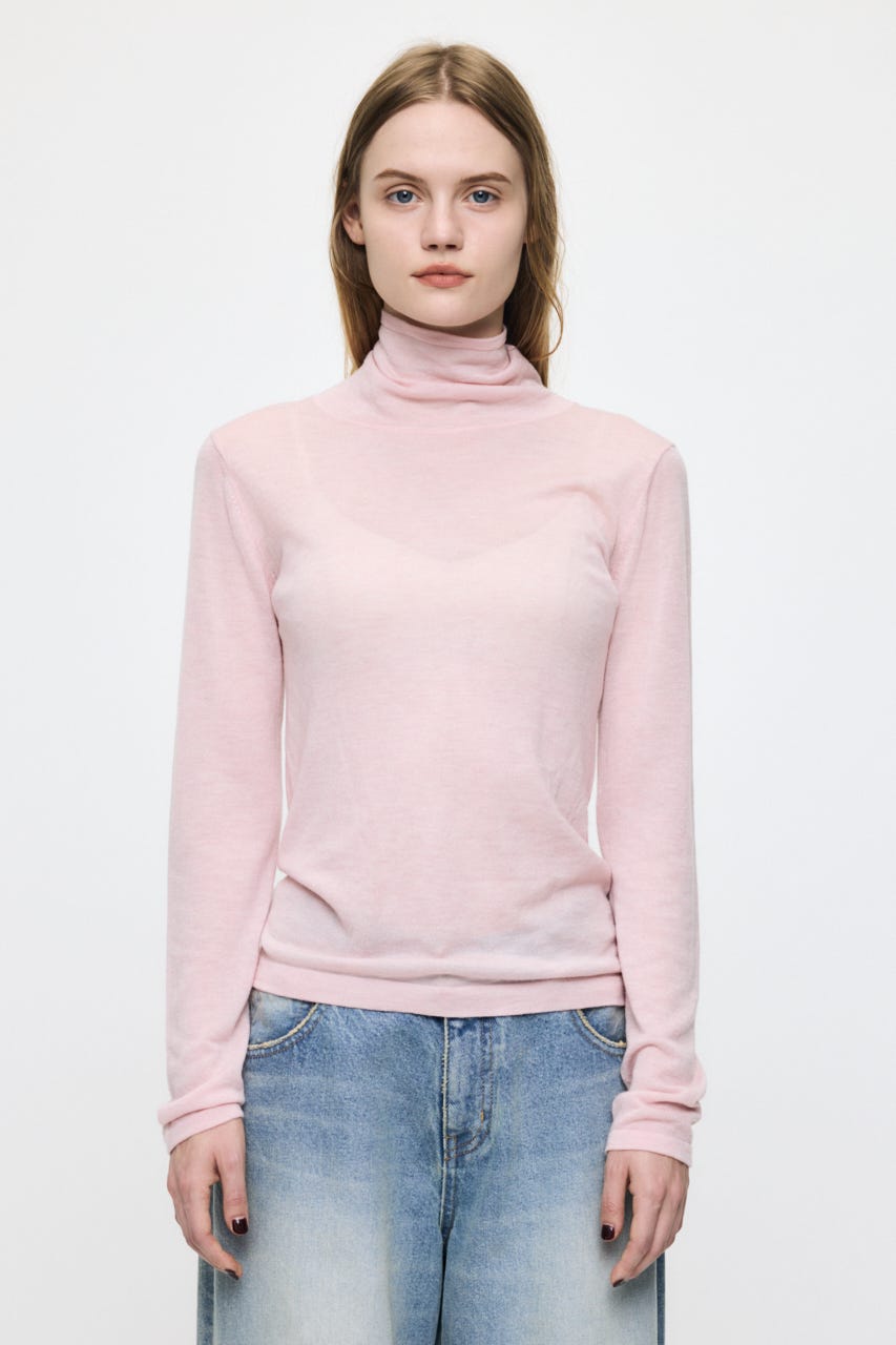 ES SHEER TURTLE KNIT トップス PNK FREE
