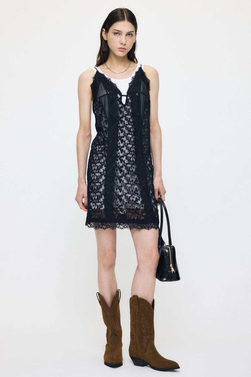 LACE LAYER トップス BLK FREE
