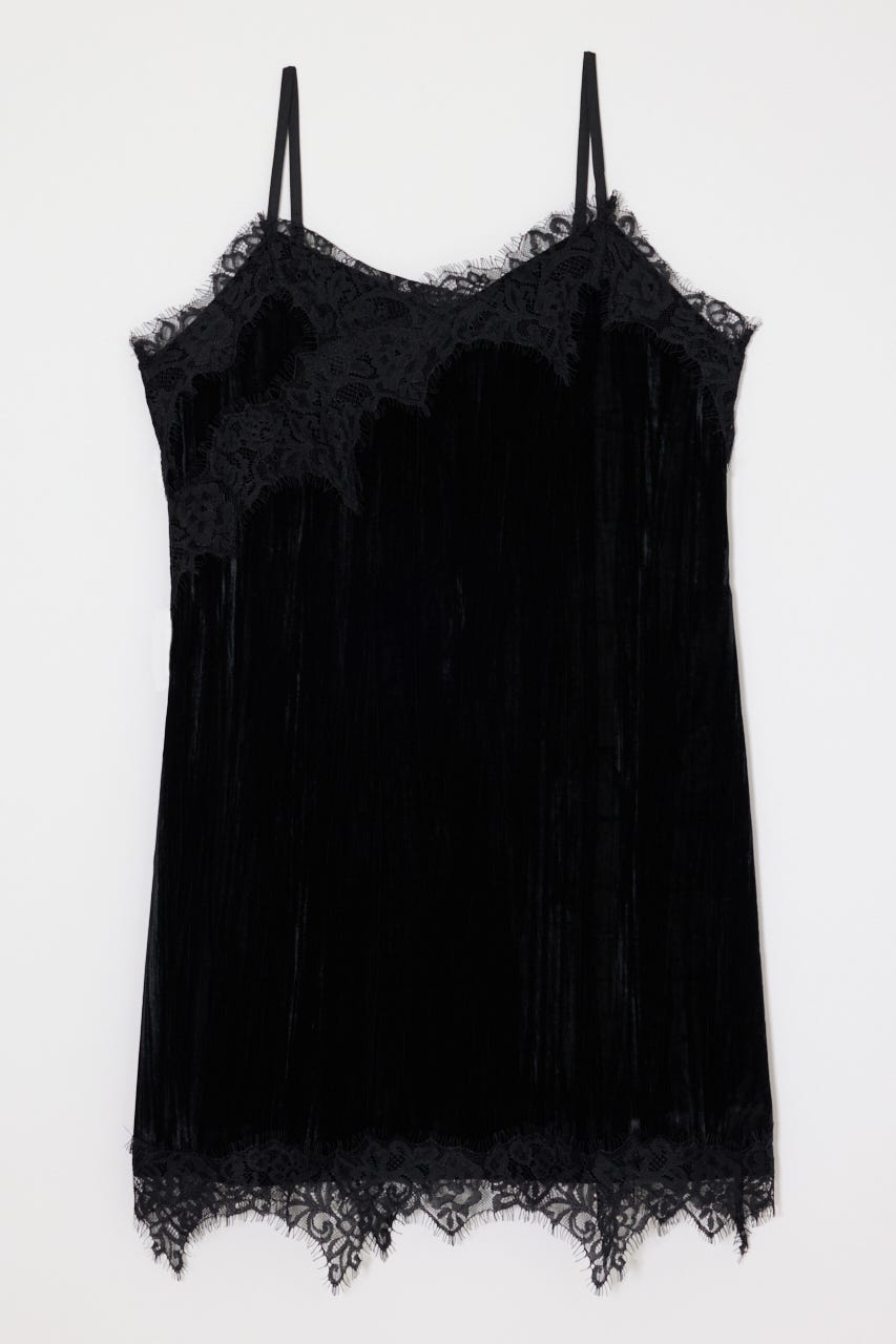 WASHER VELOUR SLIP MINI ドレス BLK FREE