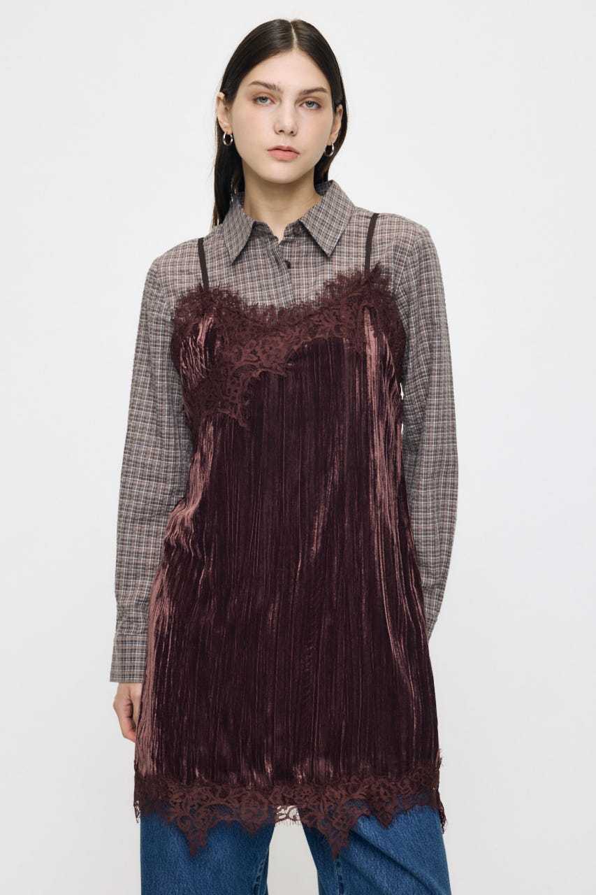 WASHER VELOUR SLIP MINI ドレス BRN FREE