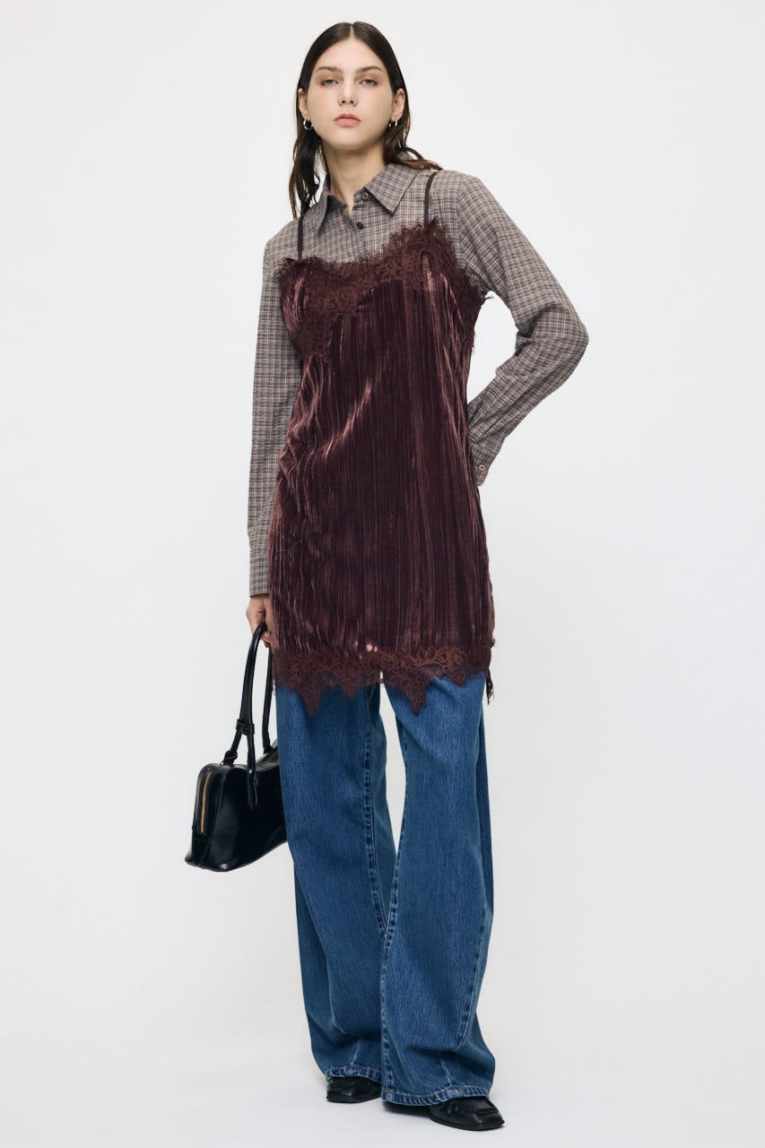 WASHER VELOUR SLIP MINI ドレス BRN FREE