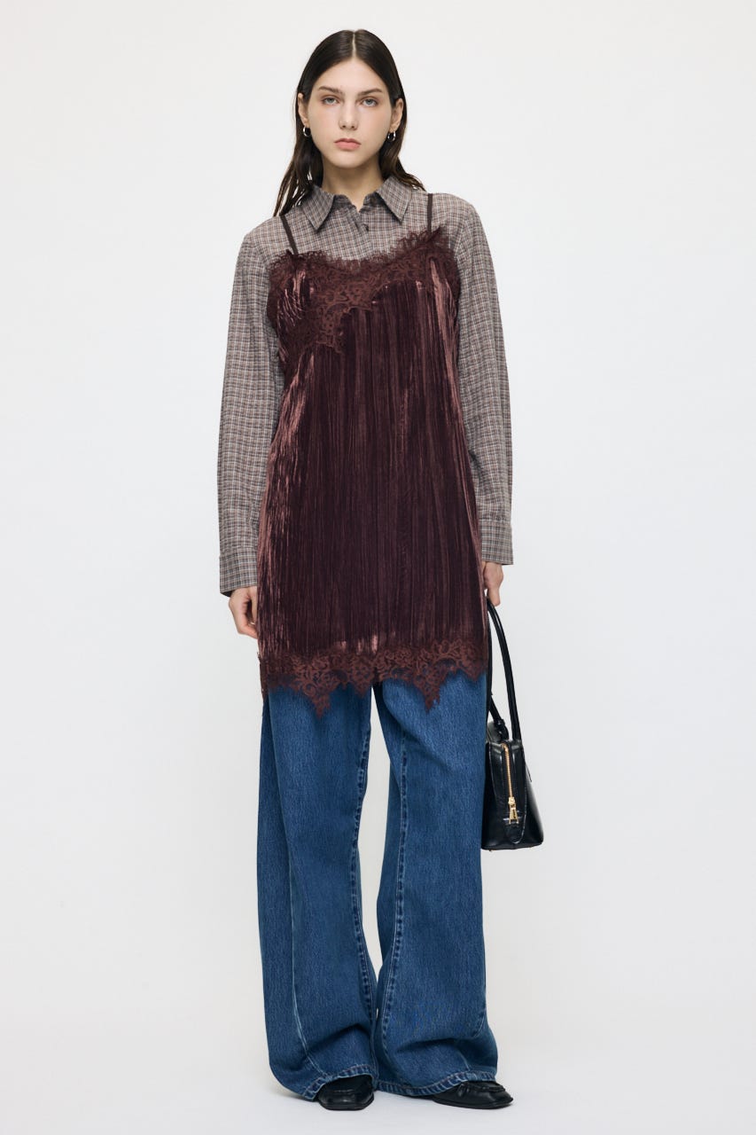 WASHER VELOUR SLIP MINI ドレス BRN FREE