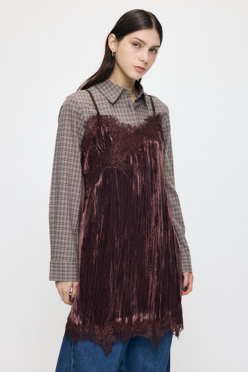 WASHER VELOUR SLIP MINI ドレス BRN FREE