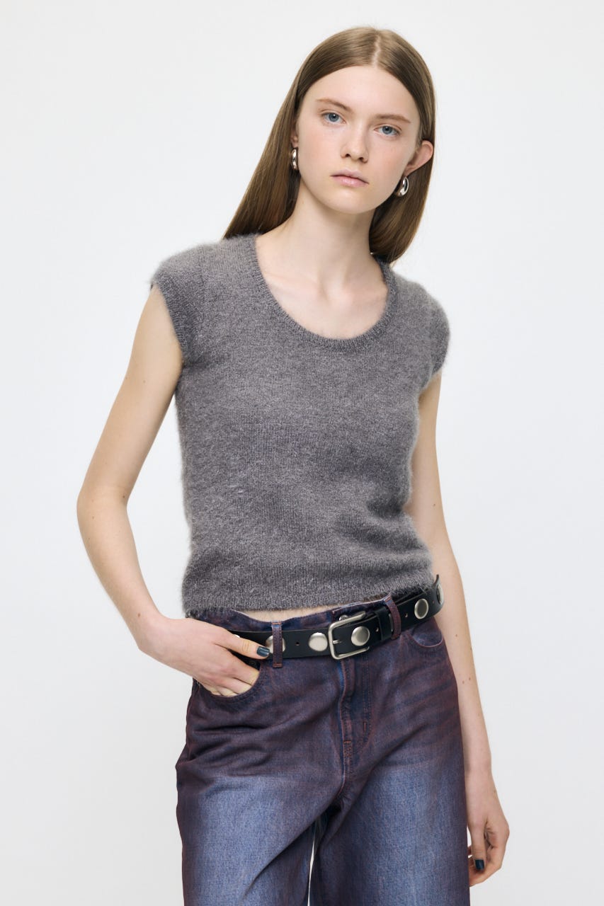 SCOOP NECK SHAGGY BABYニット GRY FREE