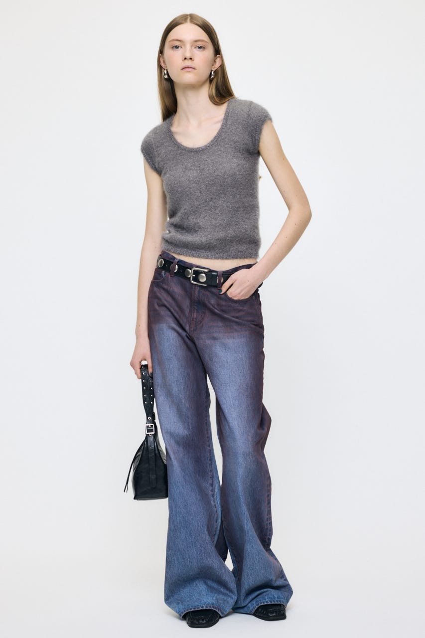 SCOOP NECK SHAGGY BABYニット GRY FREE