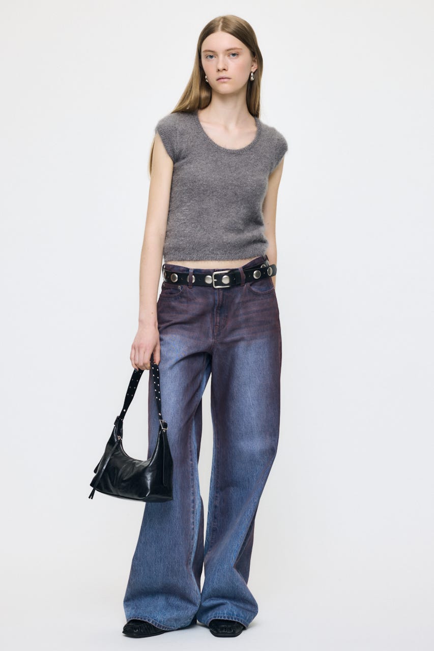 SCOOP NECK SHAGGY BABYニット GRY FREE