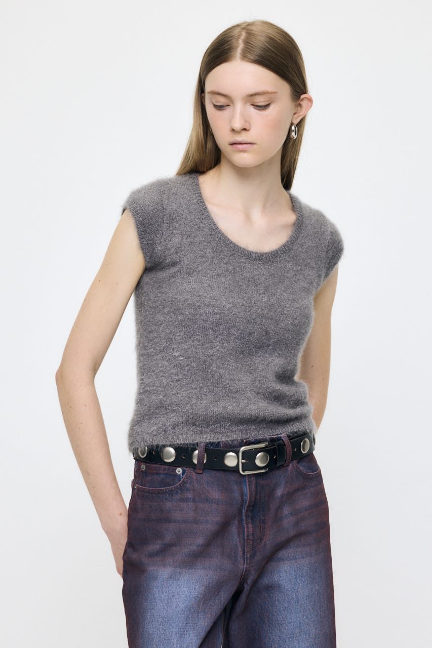 SCOOP NECK SHAGGY BABYニット GRY FREE