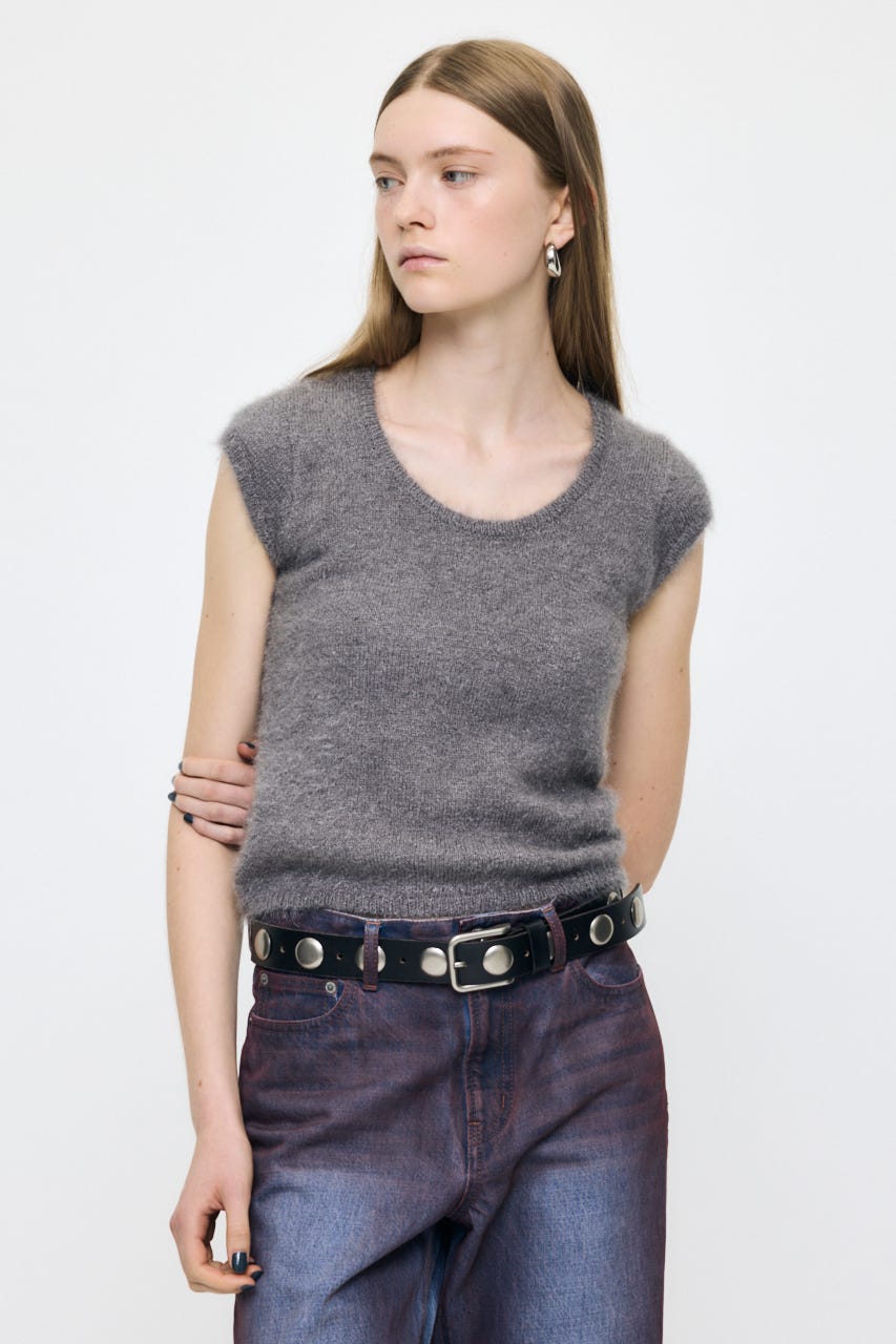 SCOOP NECK SHAGGY BABYニット GRY FREE
