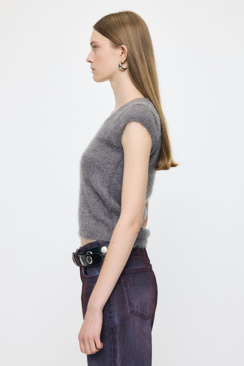 SCOOP NECK SHAGGY BABYニット GRY FREE