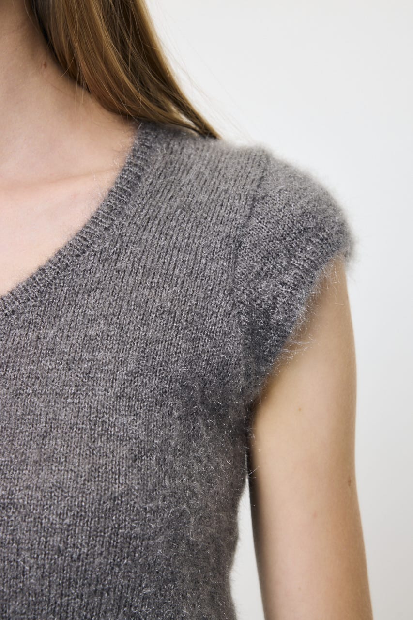 SCOOP NECK SHAGGY BABYニット GRY FREE