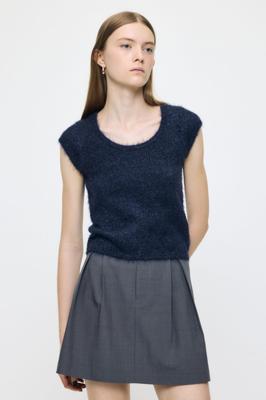 SCOOP NECK SHAGGY BABYニット NVY FREE