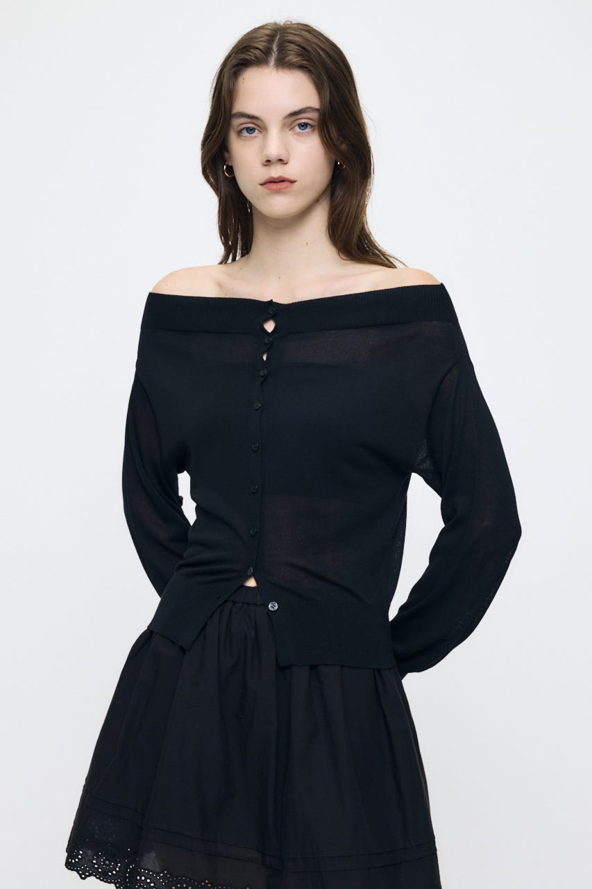 OFF SHOULDER SHEER カーディガン BLK FREE