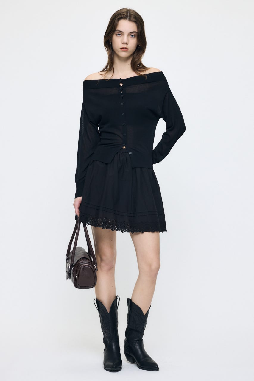 OFF SHOULDER SHEER カーディガン BLK FREE