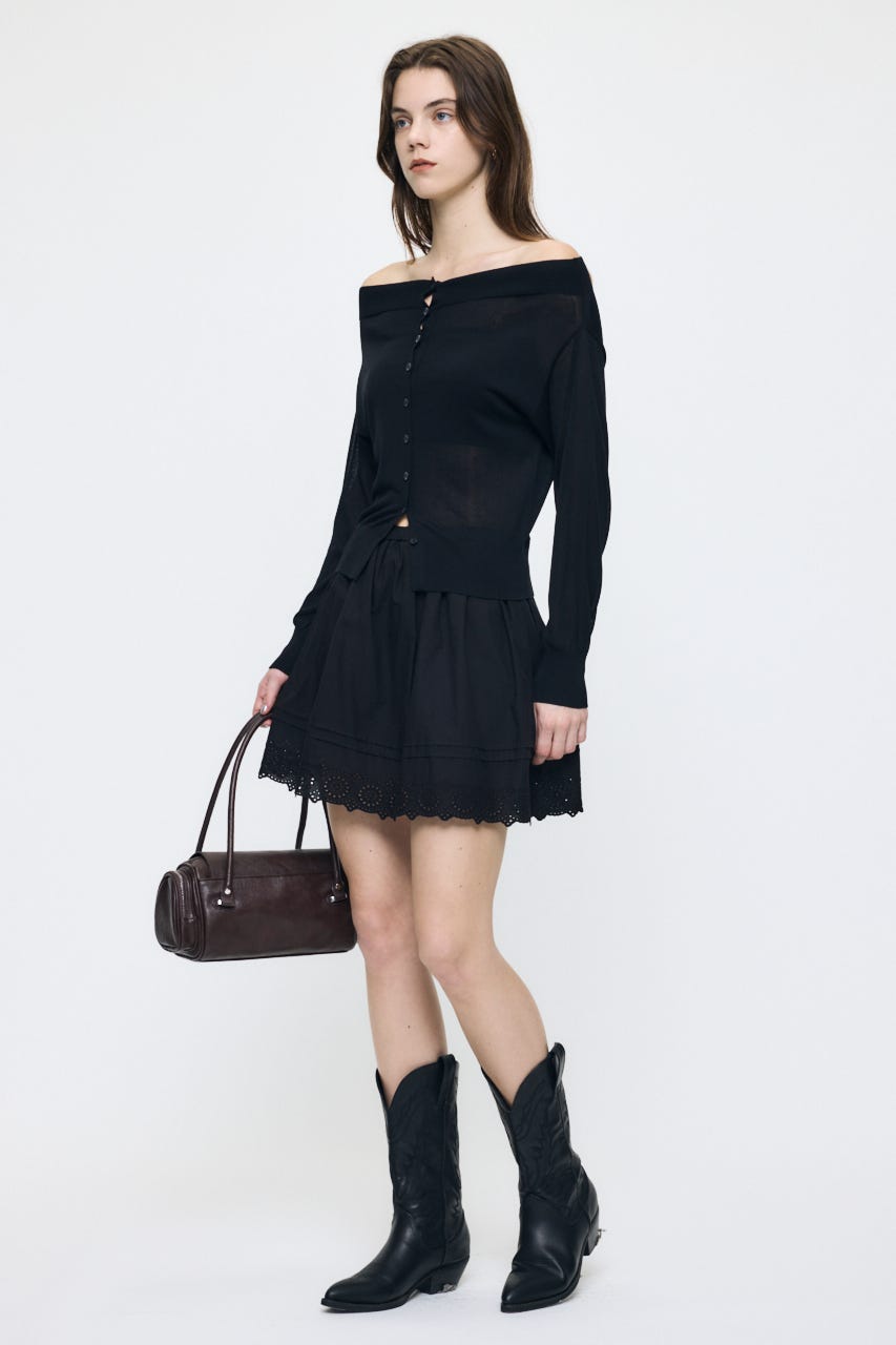 OFF SHOULDER SHEER カーディガン BLK FREE